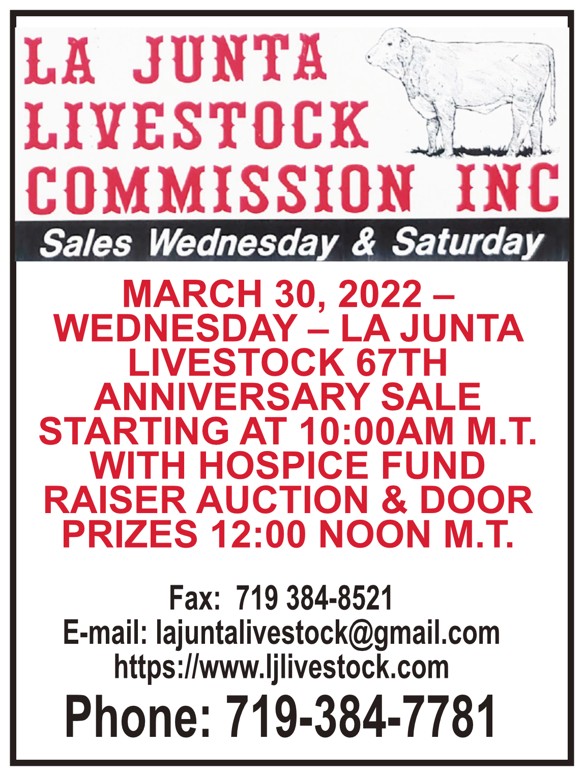 La Junta Livestock 67th Anniversary Sale and Hospice Fundraiser