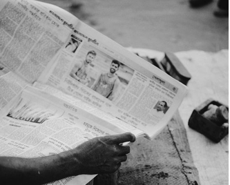 Reading a newspaper